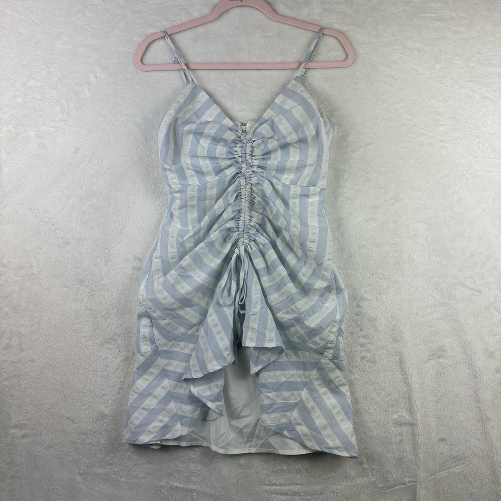 Cupcakes and Cashmere Womens Gathered Front Midi Dress Size 2 Blue White Stripes - Picture 1 of 14